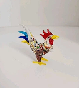  Mini Glass Rooster Figurines Hand-Blown Animal Statues Colorful Collectibles - Picture 1 of 7