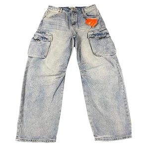 YoungLa Baggy Cargo Jeans Uomo M 32x28,5 Light Stone Wash Streetwear Y2k - Foto 1 di 10