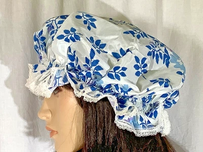 Gorra rizadora vintage sombrero mañana sueño mafia azul floral volantes encaje MCM tocador PJ Foto 1 de 4