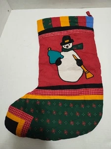 Vintage Look Christmas Stocking Quilt Fabric 18" L Snowman Country Farm Cabin - Picture 1 of 11