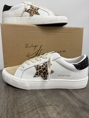 VINTAGE HAVANA Grande Women’s Fashion Sneakers White/Camel Leopard Pop 6 - Image 1 of 4
