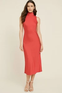Ted Baker London Eleanar ärmelloses Midi-Schlupfkleid mit Stehkragen Größe 3 koralle USA 5 - Bild 1 von 14