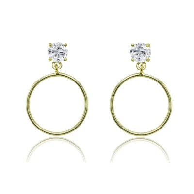 Gold Tone over Silver 5mm Cubic Zirconia Dangling Round Hoop Stud Earrings - Image 1 of 3