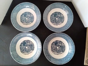 Royal Currier und und Ives blau Obst Dessert Schüssel 5 5/8" 4er Set altes Bauerntor - Bild 1 von 8