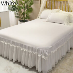 1PC Cotton Bed Sheet Skirt Chiffon Ruffle Mattress Bedcover Bedspread Soft Plain