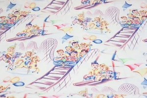 Michael Miller Cotton Fabric Vintage Retro Kids on Roller Coaster BY THE YARD - Picture 1 of 9