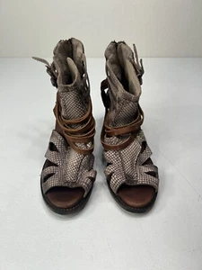 Freebird by Steven Nest Snake Print & Brown Leather Block Heel Sandal Size 8 - Picture 1 of 13