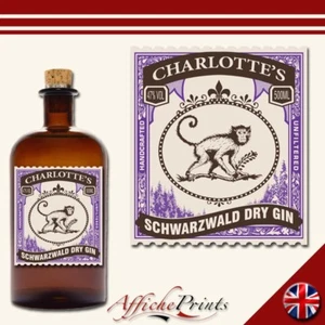 Personalised Gin Label German Monkey Custom Alcohol Bottle Sticker Present Gift - Picture 1 of 1