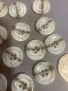 13 x Mottled Fawn Buttons - 4 Hole - 15mm - Cupped - Look like Bone B1416 - Picture 1 of 5