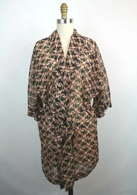 Webster Miami Robe XS/S Blue Pink Art Deco Print Mini Sheer Belted - Image 1 of 4