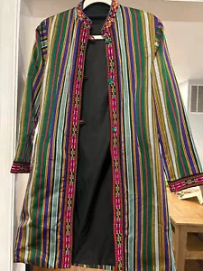 Men’s Afghan Chapan - Purple & Green Striped Embroidered - Picture 1 of 7