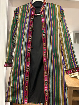 Boys Afghan Chapan - Purple & Green Striped Embroidered - Image 1 of 4