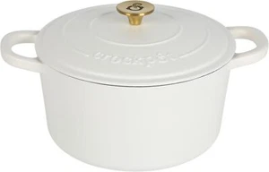 Crock Pot Artisan 5-Quart Round Dutch Oven - Matte Linen White w/ Gold Knob - Picture 1 of 6