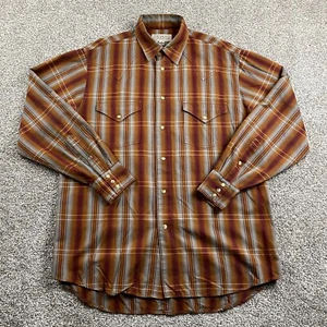 Ryan Michael Shirt Men Medium Brown Gray Plaid Snap Silk Blend Western Cowboy - Picture 1 of 16