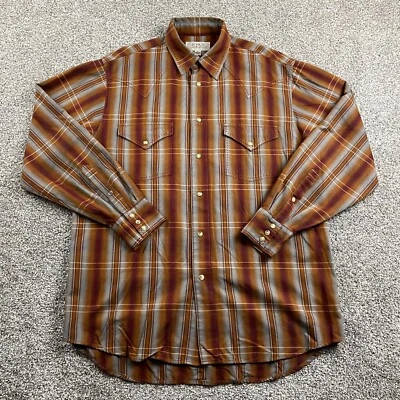 Camisa Ryan Michael Hombres Mediana Marrón Gris Cuadros Mezcla de Seda Vaquero Occidental Foto 1 de 4