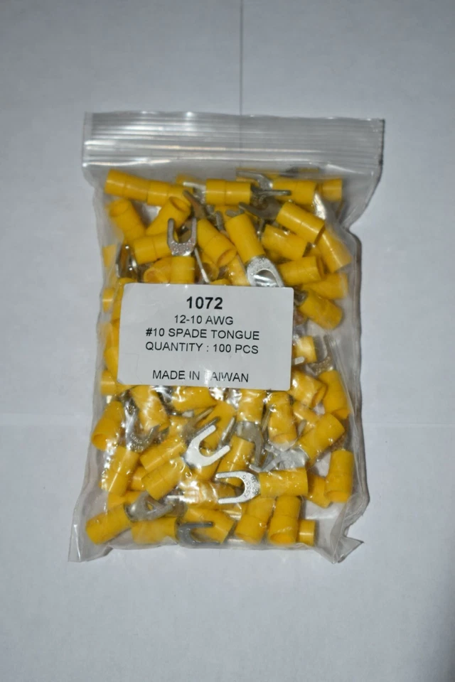 12-10AWG #10 SPADE TONGUE TERMINALS - 100PK - Image 1 of 1
