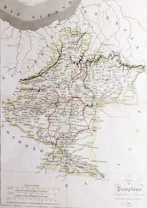 1848 MAP PAMPLONA - SPAIN - Hand coloured engraving with passepartout (02752) - Picture 1 of 2
