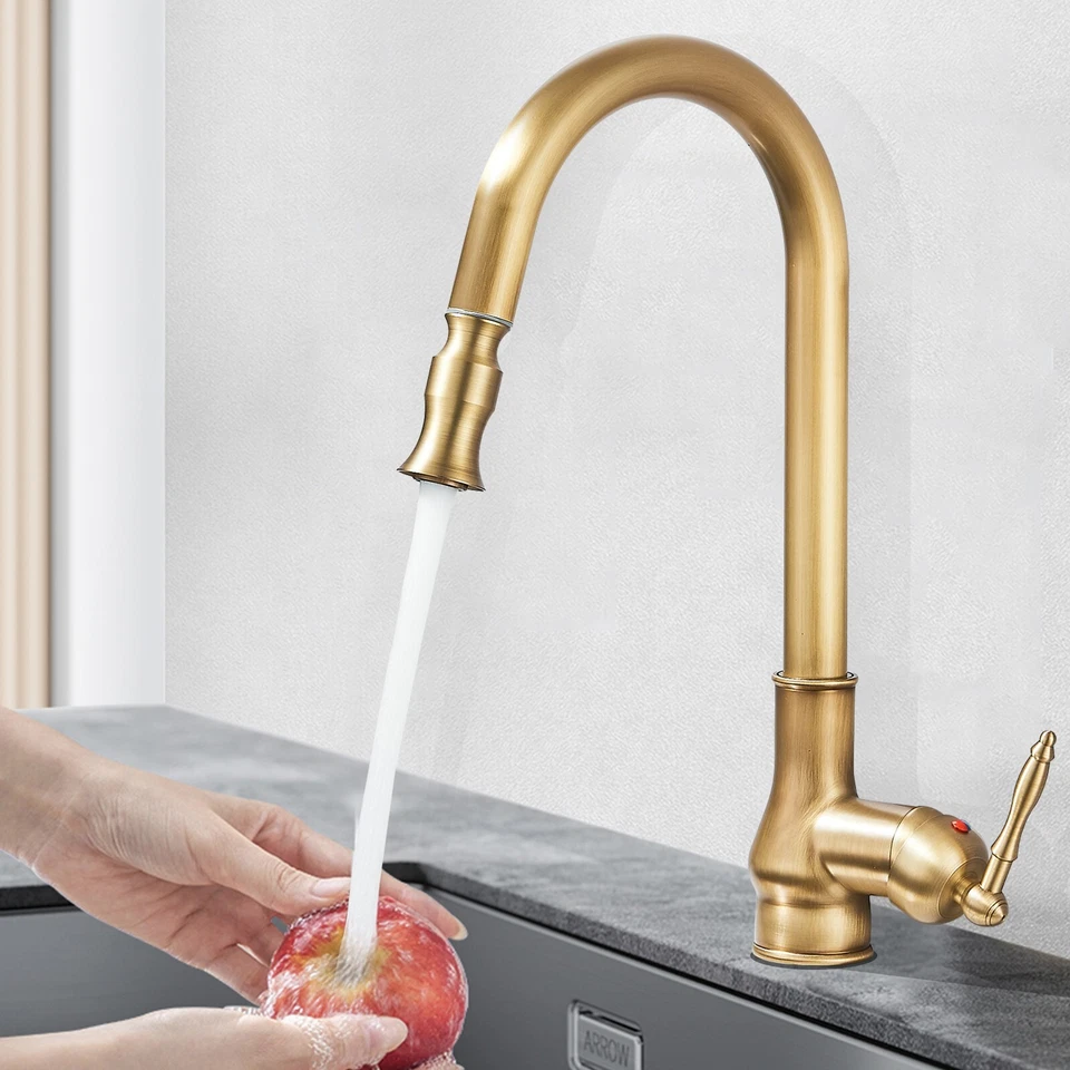 Pull out Sprayer Kitchen Sink Faucet Swivel Spring Bronze With Gold Colors Tap1