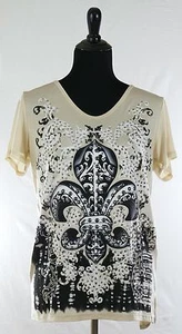 Women's Blouse Shirt Top Studded Fleur De Lis Medium 8-10 Western Cowboy Biker - Picture 1 of 3