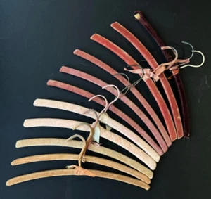 Vintage Lot 11 Wooden Hangers Velvet Covered Warm Gold Cream Pink Coral Salmon - Picture 1 of 11