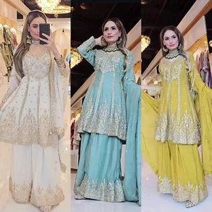 BODA SHARARA SALWAR KAMEEZ TRAJE MUJER INDIO PAKISTANÍ KURTI PLAZZO EID - Imagen 1 de 10