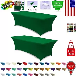 Durable Stretch Table Covers - 2 Pack 4 ft Forest Green for Buffets & Events - Picture 1 of 8