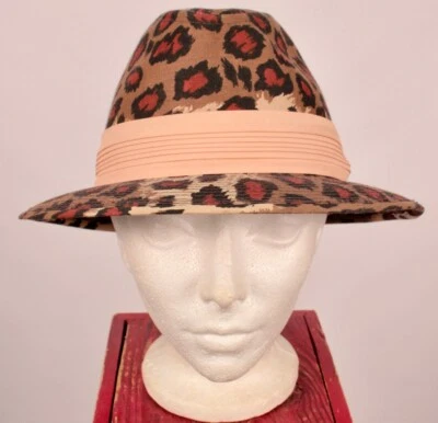 Sombrero Harcfield Disco Para Hombre De Colección Años 70 Beige y Rojo Estampado Leopardo Fedora Talla M Años 70 Foto 1 de 4