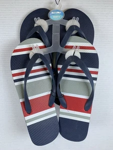 Sun & Sky Flip Flops Mens Sz 9/10 2pr Nautical Stripes NWT (S605) - Picture 1 of 5
