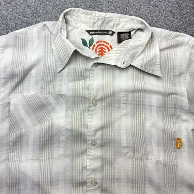 Element Wood & Thread Medium Shirt Button White Gray Plaid Striped Surf Casual - Image 1 of 4