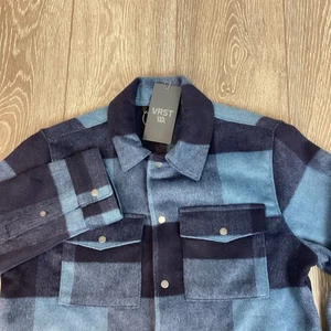 VRST Heavyweight Wool Blend Buffalo Plaid Shirt Jacket Small NEW Blue Pockets - Picture 1 of 8
