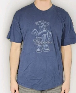 Disney Store Vintage Tigger Tee Lg Blue Embossed 3D Graphic Winnie The Pooh Y2K - Picture 1 of 7