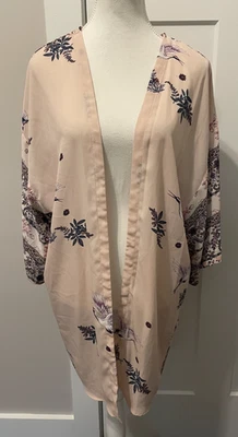 FIG & FLOWER PLUMERO Mujer Kimono Manga 3/4 ROSA Gris Melocotón FLORAL Talla L Foto 1 de 4