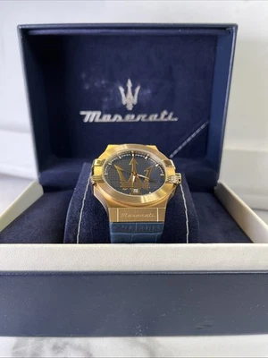 Relógio de pulso masculino Maserati Potenza mostrador azul caixa ouro rosa quartzo R8851108027 - Imagem 1 de 4