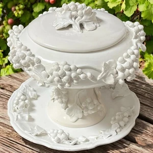 De colección Ardalt Uva Bianca Hecho a Mano Cerámica Italiana Con Tapa Pedestal Cuenco Uvas - Imagen 1 de 24