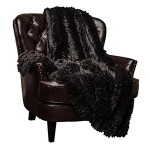  Premium Solid Faux Long Fur Throw Blanket - Soft, Fuzzy 50x65 Inches Black - Picture 1 of 3