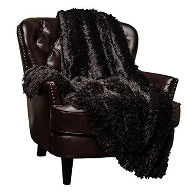  Premium Solid Faux Long Fur Throw Blanket - Soft, Fuzzy 50x65 Inches Black - Image 1 of 3