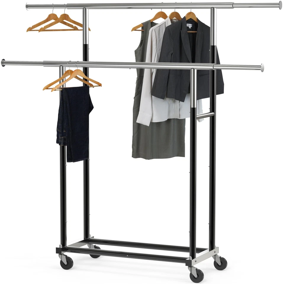Simple Houseware Standard Double Rod Garment Rack, Black - Image 1 of 4