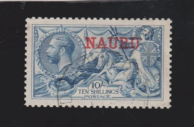 Nauru 1916-23 SG23 10/- De La Rue DLR Excelente Usado Azul Opaco Rojo Sobreimpresión Foto 1 de 2