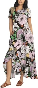London Times Retro Floral Printed Jersey Short Sleeve Maxi Lavender Gold Size 6 - Picture 1 of 2