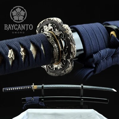 Espadas azules afiladas de acero templado T10 de arcilla katana japonesa hechas a mano real Foto 1 de 4