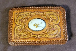 Vintage Leather Wrapped Stone Belt Buckle Western Cowboy - Picture 1 of 12