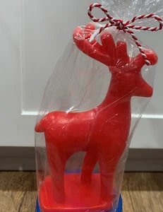 VINTAGE REINDEER CANDLE CHRISTMAS RED WAX 8X5X1.5 DECOR ART COLLECTIBLE - Picture 1 of 5