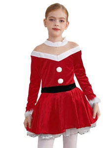 Girls Christmas Santa Claus Figure Ice Skating Ballet Dance Leotard Dresses - Picture 1 of 32