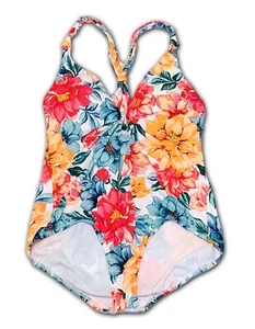 Time and Tru, White with Multicolor Floral Print Fully Lined Swimsuit, size 1X - Picture 1 of 3