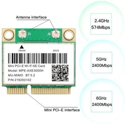Mini PCI-E WiFi 6E Card 802.11AX Wireless Bluetooth 5.2 for Laptop Windows 10/11 - Image 1 of 4