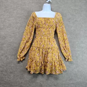 Mi Ami Short Floral Dress Francesca's Long Sheer Sleeve Lined Size X SMALL - Picture 1 of 14