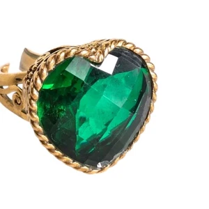 Sajen AMORE Bronze Gold Faceted Green Quartz Heart Statement Ring Sz 7 3/4 - Picture 1 of 11