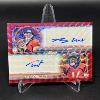 2024 Topps Chrome Red Geometric Bo Nix Troy Franklin RC Auto 5/5 DENVER BRONCOS - Image 1 of 2