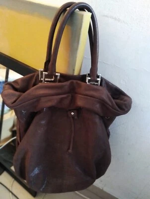 Bolsa de cordão Barbara Bui couro marrom chocolate com ferragens prata - Imagem 1 de 4
