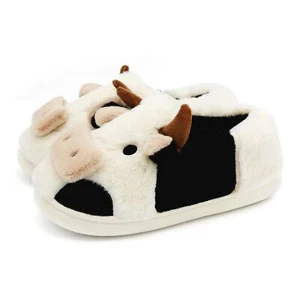 Cute Cow Fuzzy Slippers for Women Men Cotton Animals House Slippers Fluffy Pl... - Picture 1 of 6